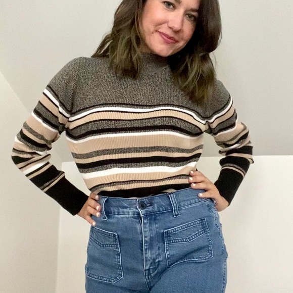 Karen Scott Sweaters - 90s Karen Scott 100% Cotton Striped Mockneck